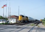 UP 2212 leads a train through the Bloomington Yard